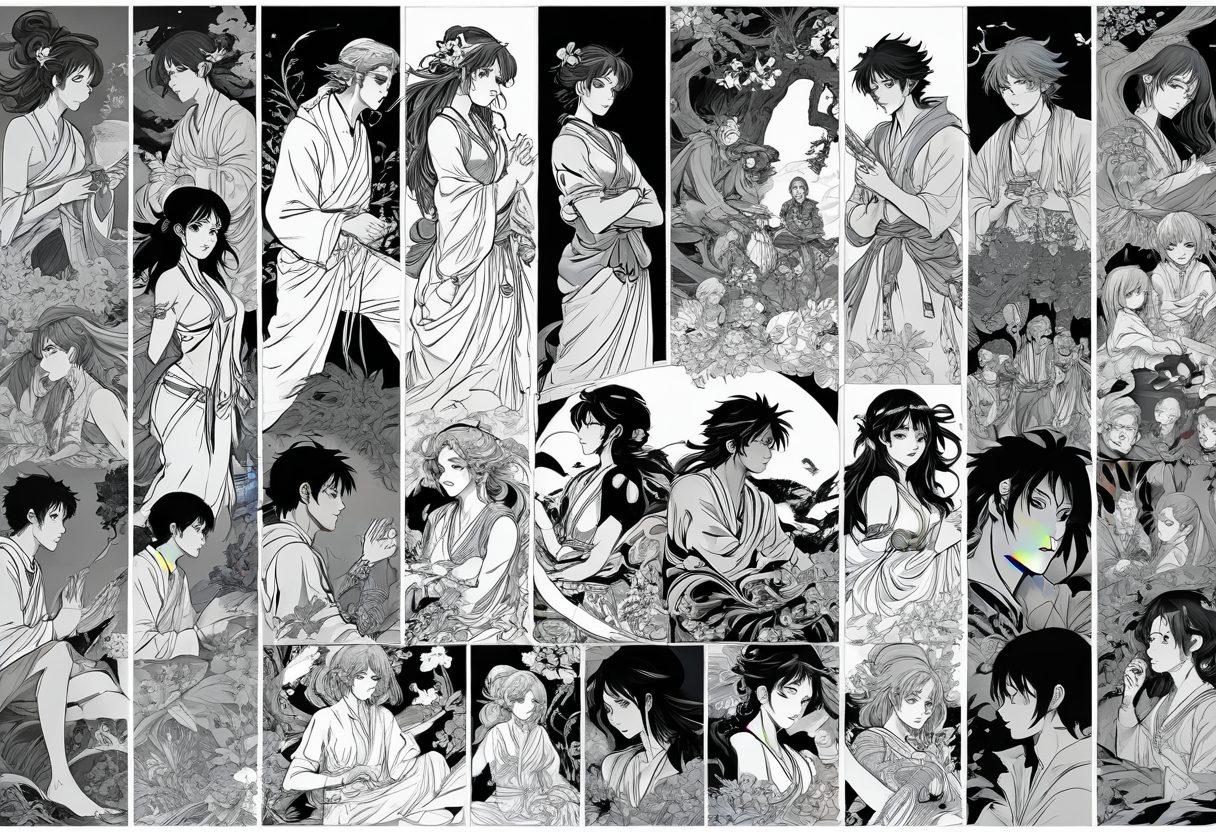 A dynamic collage depicting the evolution of adult storytelling, featuring classic hentai art styles on one side blending into modern manga innovations on the other. Include iconic characters and scenes that represent the transition, with a vibrant color palette. Showcase elements like traditional scrolls merging into digital screens, emphasizing the journey of storytelling. The background should be a gradient that symbolizes time and transformation. super-realistic. vibrant colors. white background.